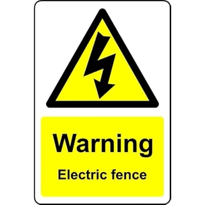 Image of Warning Electric Fence Safety Sign 1mm Plastic (100mm x 150mm)