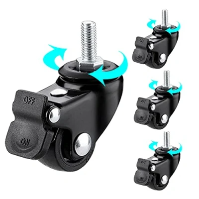 Image of YHBZ 4pcs Trolley Swivel Castor Wheels,Rubber Caster Wheel With Brake,M6/M8/M10 Screw Rod,Furniture Replacement Black feet wheel,Nylon Mute Casters,M6 4brakes