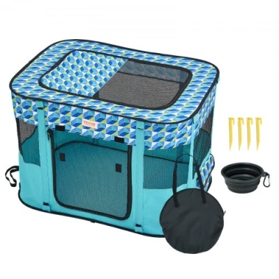 Image of VEVOR Foldable Pet Playpen, 32&#039;&#039; x 24&#039;&#039; 22&#039;&#039; Portable Dog Crate Kennel for Puppy, Dog, Cat, Waterproof 600D Oxford Cloth, Removable Zipper, Indoor Outdoor Travel Camping Use (Rectangle,