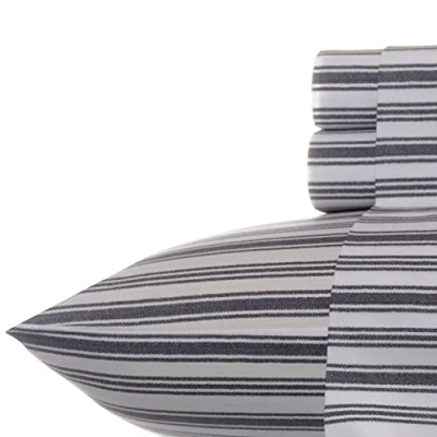 Image of Nautica Percale Collection Bed Sheet Set 100% Cotton, Crisp &amp; Cool, Lightweight Moisture Wicking Bedding,4 pcs, Queen, Coleridge Charcoal