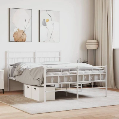 Image of vidaXL Metal Bed Frame without Mattress with Footboard White 140x200cm