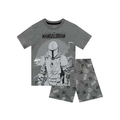Image of Star Wars Pyjamas Boys The Mandalorian Short Pyjama Set for Kids Cotton Grey 3 4 Years