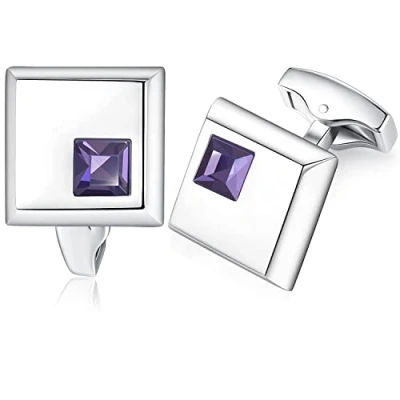 Image of HONEY BEAR Square Crystal Cufflinks for Men Shirt Business Wedding Gift (Purple)
