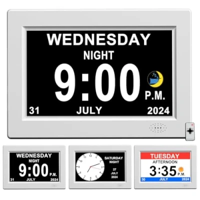 Image of CAZOKASI Extra Large Impaired Vision Digital Alarm Clock with Day and Time for Elderly Calendar Auto Dimmable (8inch White)