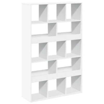 Image of vidaXL White Bookcase 15 Compartment Freestanding Bookshelf Engineered Wood Storage Shelf 100x33x187.5 cm Modern Design for Living Room/Bedroom/Office