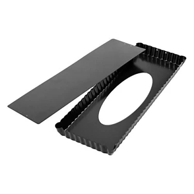 Image of webake Quiche Dishes Tart Tin with Loose Base Rectangular 14 Inch Flan Pans, Steel Lifting in Black Color, Non Stick Coating 36 x 13 2.5 cm