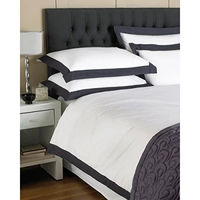 Image of Riva Paoletti Harvard 200 Thread Count Percale Quilt Duvet Cover Bed Set Bedding, 100 Percent Cotton, White/Navy Blue, Double