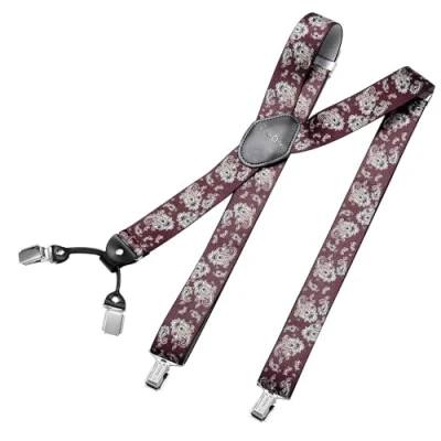 Image of DonDon Mens Braces Suspenders 3,5 cm 1,38&quot; Wide 4 Clips with Leather in Y Form Elasticated and Adjustable Length Paisley red