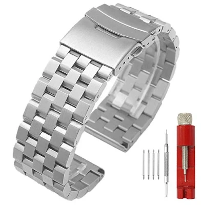 Image of 22mm Silver Wrist Band Watch Strap Stainless Steel with Deployment Clasp Mechanical Mens Bracelets of Watches