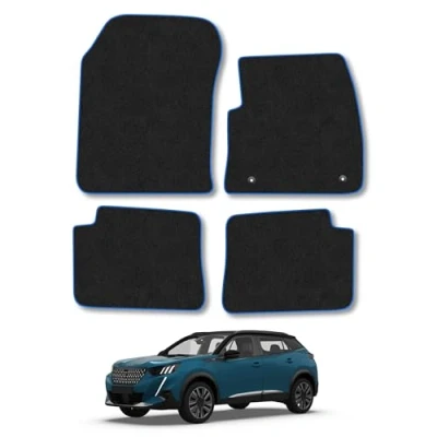 Image of Car Mats Compatible with Peugeot 2008 Electric (2020 ) Tailored Fit Blue Carpet Floor Set Accessory Custom 4 Pieces Anti Slip Backing &amp; Binding Trim Edge