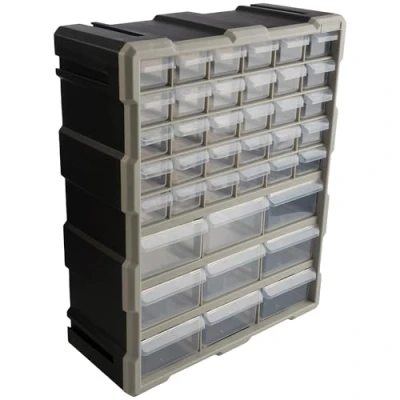Image of Stalwart 39 Drawer Plastic Small Parts Organizer Desktop or Wall Storage Drawers for Organizing Hardware, Crafts, Garage, Classroom (Black)