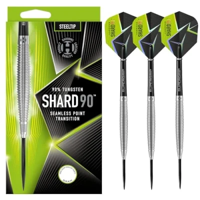 Image of Harrows Shard 90% Tungsten Steel Tip Darts Set 21g, 23g &amp; 24g Includes Black Supergrip midi shafts new 100 micron flights