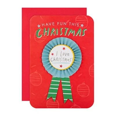 Image of Hallmark General Christmas Card Fun Bold Rosette Design with Removable Badge
