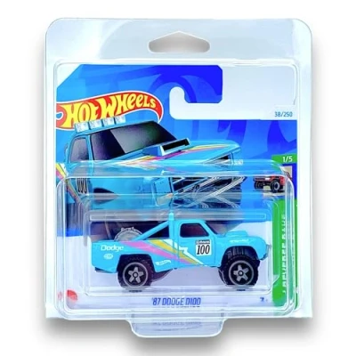 Image of Hot Wheels &#039;87 Dodge D100 (Turquoise) 1/5 HW Reverse Rake 2024 38/250 (Short Card) COMES IN A GENUINE KLAS CAR KEEPER PROTECTOR CASE HTD17