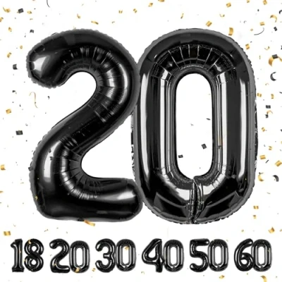 Image of Number Balloons 20,Black 20 for Birhtday Party Decoration,40 Inch Giant Helium Foil Women Men 20th Birthday Decor Anniversary Decorations Supplies