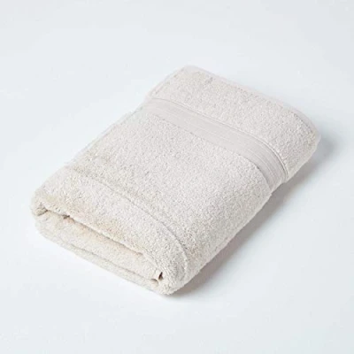 Image of HOMESCAPES Luxury Stone Soft 100% Supima Cotton Bath Towel Zero Twist Super Absorbent &amp; Fluffy 550 GSM Thick Plain Light Brown Large