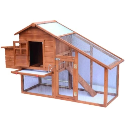 Image of PawHut Chicken Hen Poultry Coop House Rabbit Hutch Ark Coup Run Nest Box 3 10 Chickens W190 x D66 H116 cm