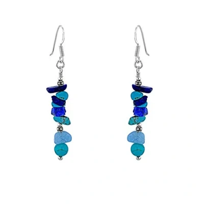 Image of Tuscany Silver Women&#039;s Sterling and Turquoise Bead Drop Earrings