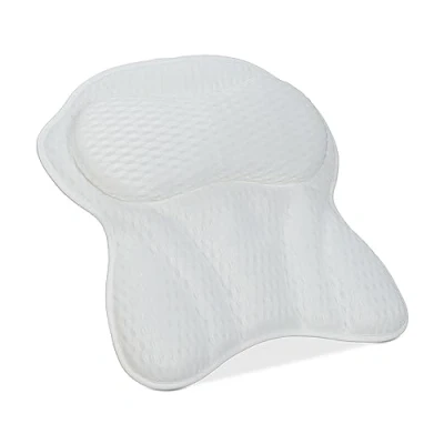Image of Relaxdays Bath Pillow, Headrest, Tub Cushion, Support Neck &amp; Shoulders, 6 Suction Cups, HxWxD: 7 x 43 49 cm, White, Polyester