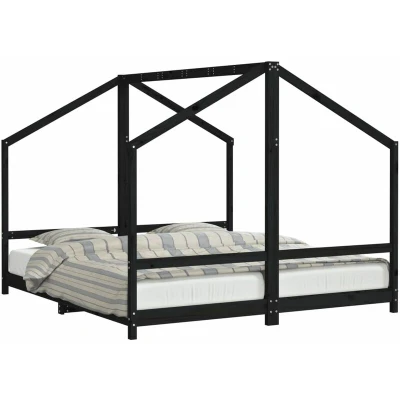Image of vidaXL Kids Bed Frame Black 2x(90x200) cm Solid Wood Pine