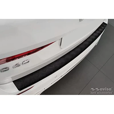 Image of Matt Black Aluminum Rear bumper protector compatible with Volvo XC60 II 2017 2021 &amp; FL incl. R Design &#039;Riffled Plate&#039;