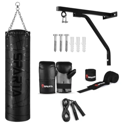 Image of Punch Bag Boxing Training, Filled 5ft 4ft Heavy Duty set, Wall Bracket Punching Gloves Steel Chain, Kickboxing MMA Grappling Muay Thai Karate BJJ, Adult Home Gym Fitness (5FT)