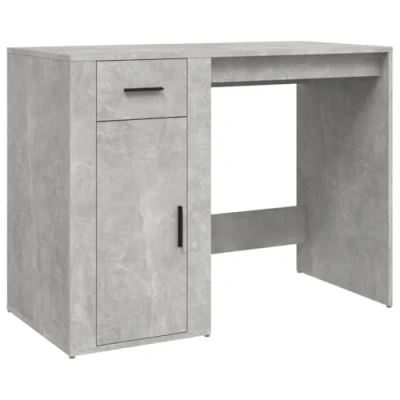 Image of vidaXL Desk Concrete Grey Engineered Wood Computer Table Modern, Compact Study Furniture Ideal for Home Office With Storage Cabinet and Drawer