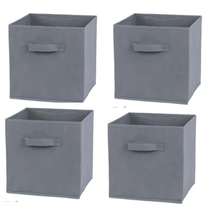 Image of RampSupplies Foldable Storage Cubes with Handles, 30cm x 30cm,Fabric Boxes, Toy Baskets for Baby Clothes Home and Office Room Organizers (Gray)