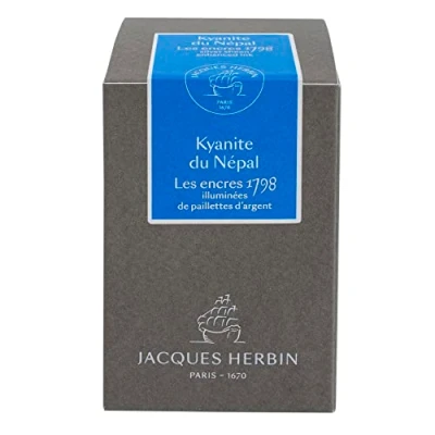 Image of Herbin 15513JT Bottle of 1798 silver glitter ink for fountain pen, rollerball, glass nib and holder 50 ml, Kyanite du Népal