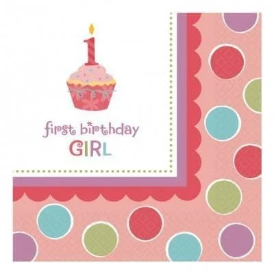 Image of Amscan International First Birthday Girl Party Napkins, Pack of 16