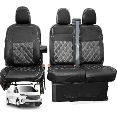 Image of Tailored Seat Covers to Fit the Ford Transit Custom 2024 Onwards Driver &amp; Double Passenger Leatherette