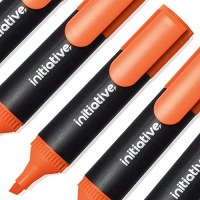 Image of Pack of 10 Orange Fluorescent Wedge Tip Highlighter Pens (1)