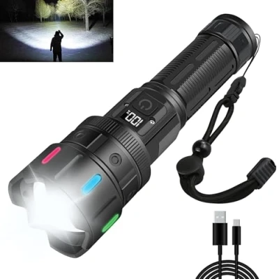Image of WindFire Torches LED Super Bright, 300000 Lumens Rechargeable Battery Powered, High Powered Torch with LCD Display, Powerful Tactical Flashlight for Camping Hiking Dog Walking Emergency