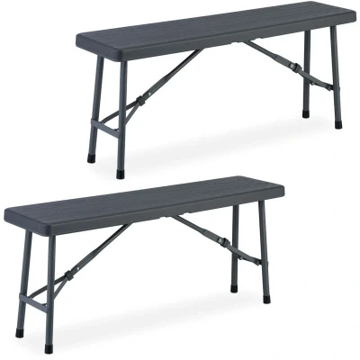 Image of Relaxdays Set of 2 Picnic Benches, Foldable, for Pub, Garden or Campsite, up to 150kg Each, HWD: 42 x 100 25 cm, Grey