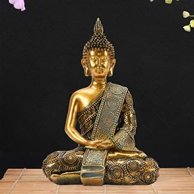 Image of Goodeco Meditating Thai buddha Ornament figurine,Zen Garden Statue sculpture Indoor/Outdoor Decor for Home,Garden,Patio,Deck,Porch Yard Art Decoration gifts,polyresin,20cm(Gold)