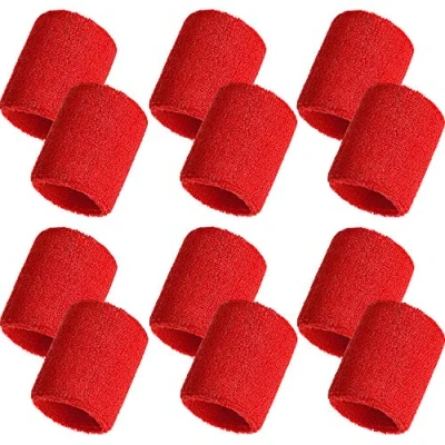 Image of Bememo 12 Pack Sweatbands Sports Wristband Cotton Sweat Band for Men and Women, Good Tennis, Basketball, Running, Gym, Working Out (Red)