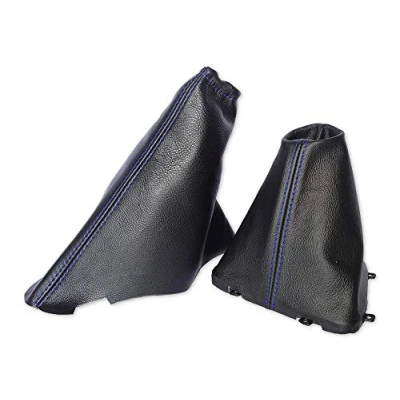Image of The Tuning Shop Ltd Gear Handbrake Gaiter + Frame Compatible with Land Rover Freelander LR2 Leather Blue Stitching