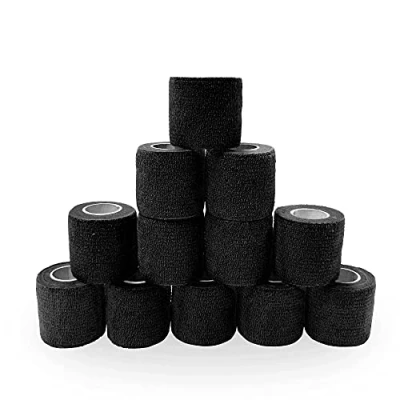 Image of SUPERBE Black Self Adhesive Bandage Tape 5cm x 4.5m, Cohesive Bandages Wrap, Vet Wrap Sports Ideal for Sports, First Aid, Knee, Ankle and Wrist (Black, 12 Rolls)