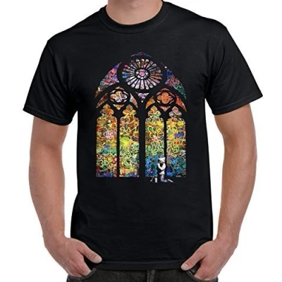 Image of Banksy Stained Glass Window Mens T Shirt (XXXL, Black)