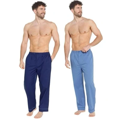 Image of INSIGNIA 2 Pack Mens Traditional Pyjamas Trousers Bottoms (New Navy &amp; Blue, XXL)