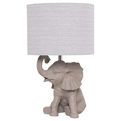 Image of K LIVING Hathi Grey Resin Elephant Table Lamp and Fabric Shade