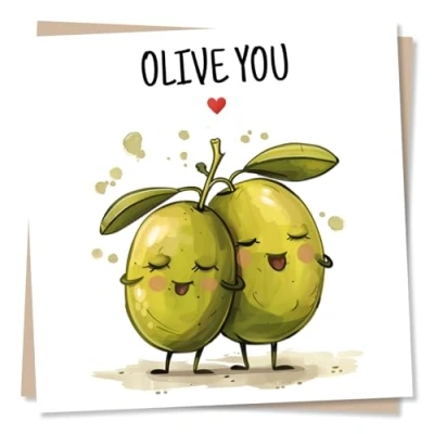 Image of Adorable Olive Love Heart Birthday Card Or Anniversary For Partner You Cartoon Design Husband, Wife, Boyfriend, Girlfriend