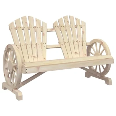Image of vidaXL Adirondack Garden Bench Solid Fir Wood Outdoor 2 Seater Chair with Wagon Wheel Armrests, Angled Backrest for Patios, Decks, Gardens
