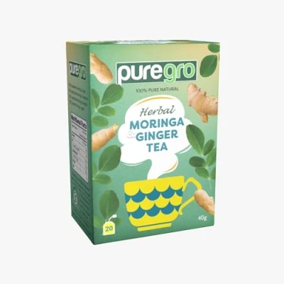 Image of Puregro Moringa &amp; Ginger Tea 40g (20 BAGS) PACK OF 1 Herbal 100% Pure Natural CAFFEINE FREE.