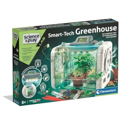 Image of Clementoni Smart Tech Greenhouse Interactive STEM Plant Science Kit with Sensors, LCD Screen and Growth Modes for Kids 8+