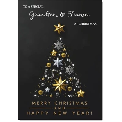 Image of doodlecards Grandson and Fiancee Christmas Card Black Abstract Tree Medium Size for &amp; with Plain Envelope