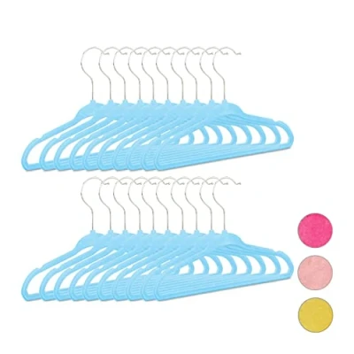 Image of Relaxdays Kids Coat Hangers Set of 20, Plastic Children’s Velvet Clothes Hangers, HxWxD: 18 x 28 0.5 cm, Turquoise