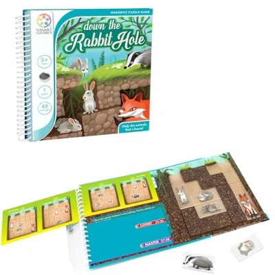 Image of Smart Games Down the Rabbit Hole, Magnetic Puzzle Game with 48 Challenges, 5+ Years
