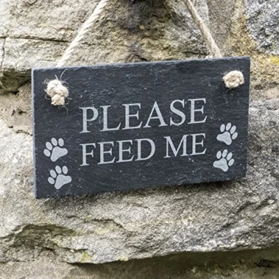 Image of Double sided the dog has been fed/Please feed Slate Hanging Sign
