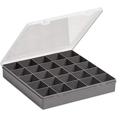 Image of Wham 2 x 10.01 29cm 25 Division Square Plastic Organiser Storage Case Box, Upcycled Grey/Clear